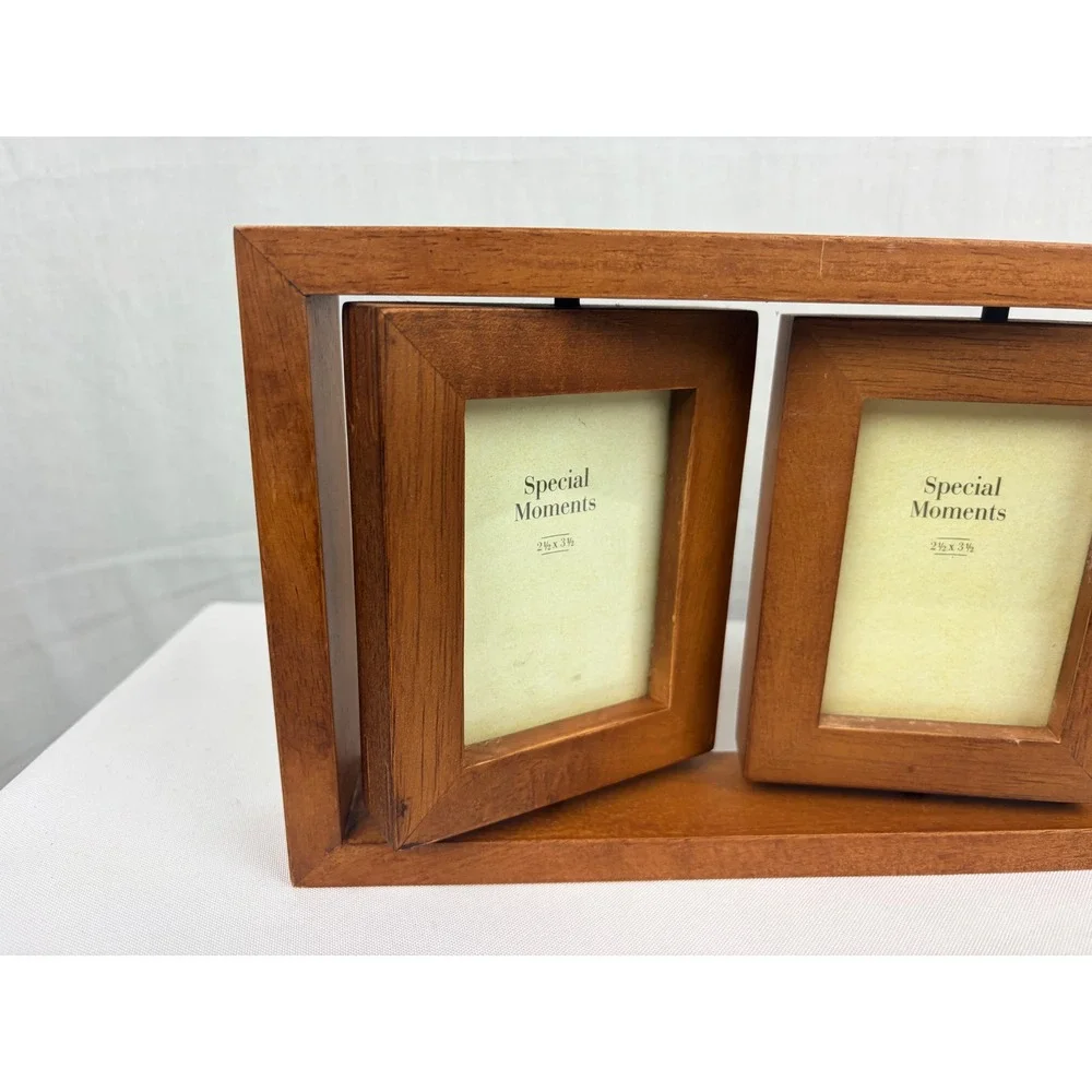 Special Moments Wood Rotating Triple Picture Frame Brown 3 Photo Swivel Display